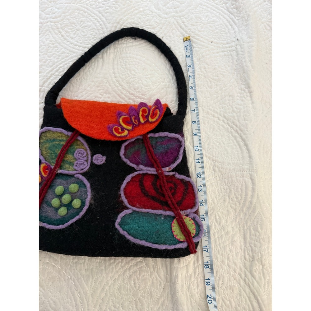 Boiled Wool Handbag Black Orange Vintage Felted Made in Nepal Boho Retro Hippie - Picture 10 of 10